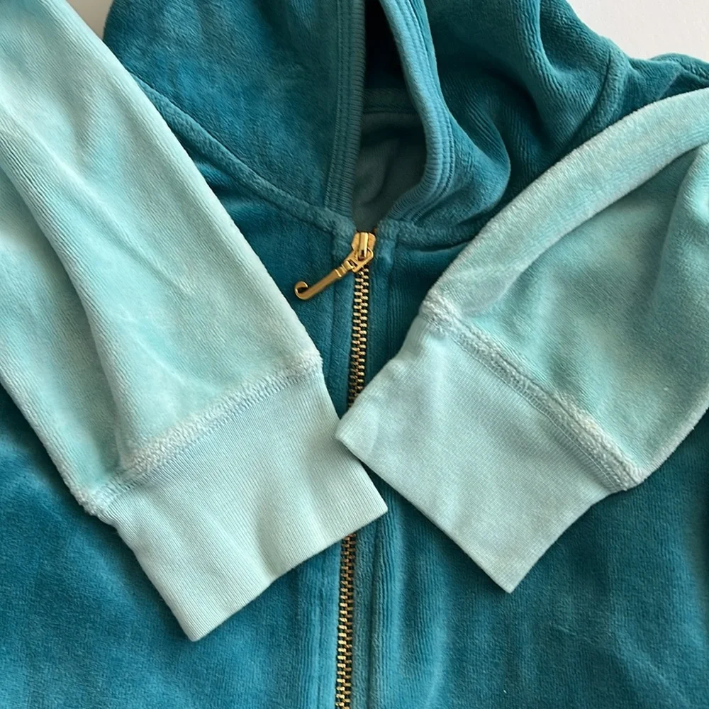 📌SOLD📌 GUC Vintage Y2K Juicy Couture Ombre Blue Velour Zip Up Hoodie  SZ-XL - Picture 9 of 16